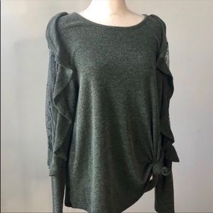 Umgee ruffle lace sleeve top green